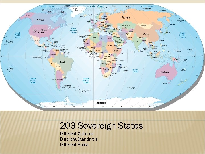 203 Sovereign States Different Cultures Different Standards Different Rules 