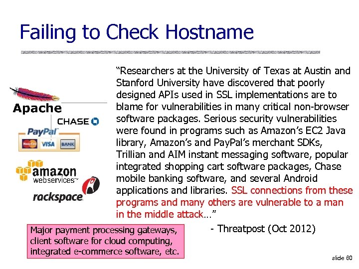 Failing to Check Hostname “Researchers at the University of Texas at Austin and Stanford