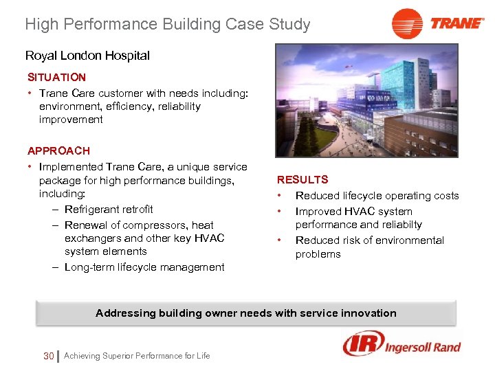 High Performance Building Case Study Royal London Hospital SITUATION • Trane Care customer with