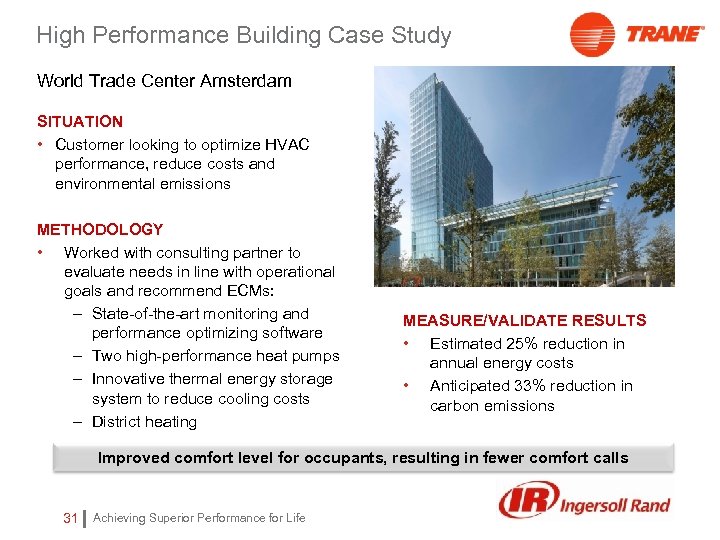 High Performance Building Case Study World Trade Center Amsterdam SITUATION • Customer looking to