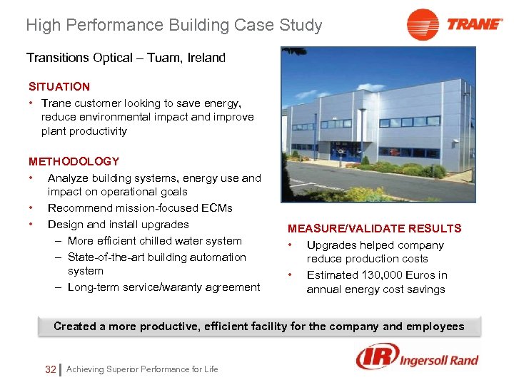 High Performance Building Case Study Transitions Optical – Tuam, Ireland SITUATION • Trane customer
