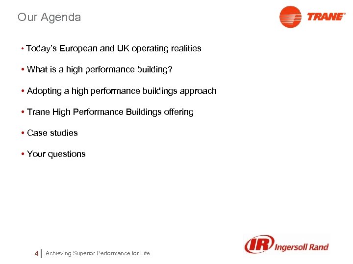 Our Agenda • Today’s European and UK operating realities • What is a high
