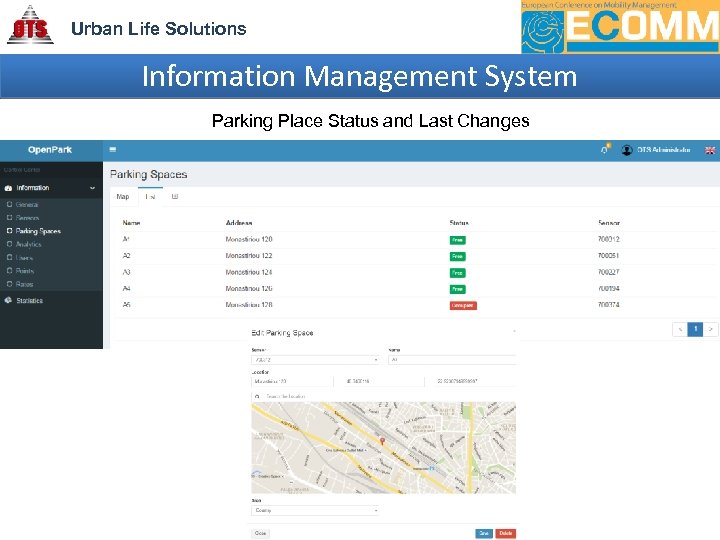 Urban Life Solutions Information Management System Parking Place Status and Last Changes 