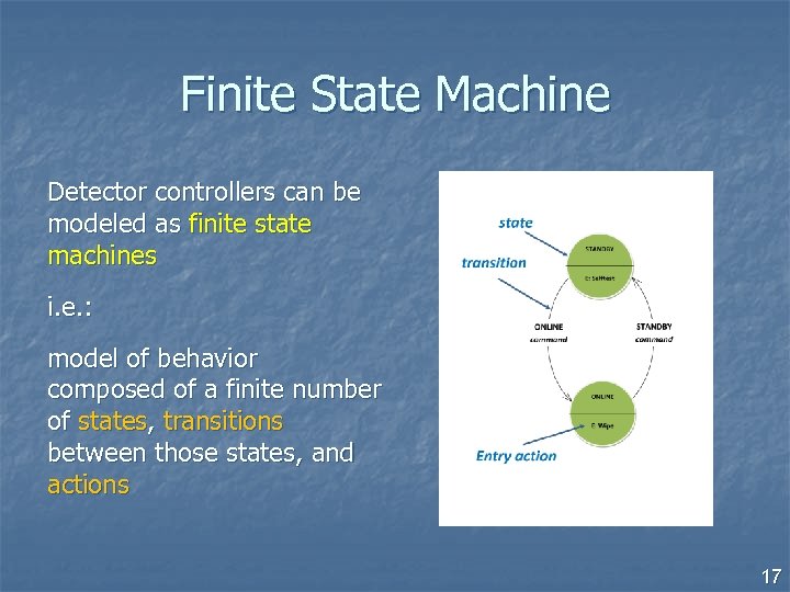 Finite State Machine Detector controllers can be modeled as finite state machines i. e.