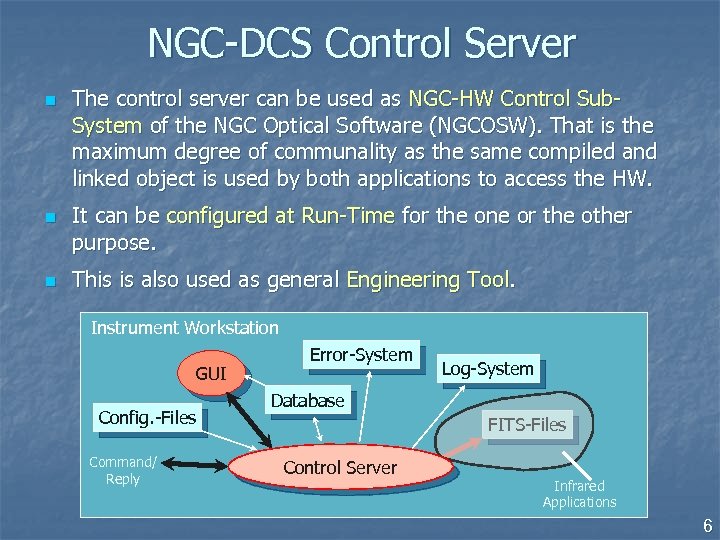 NGC-DCS Control Server n n n The control server can be used as NGC-HW