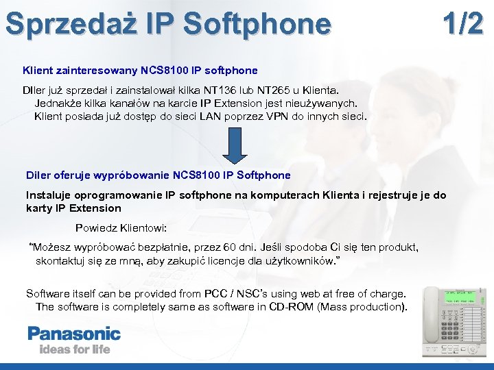 Sprzedaż IP Softphone 1/2 Klient zainteresowany NCS 8100 IP softphone DIler już sprzedał i