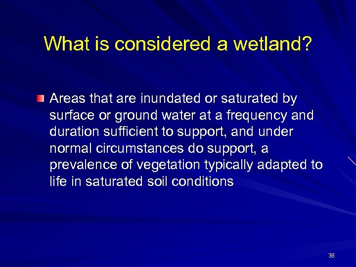 What is considered a wetland? Areas that are inundated or saturated by surface or