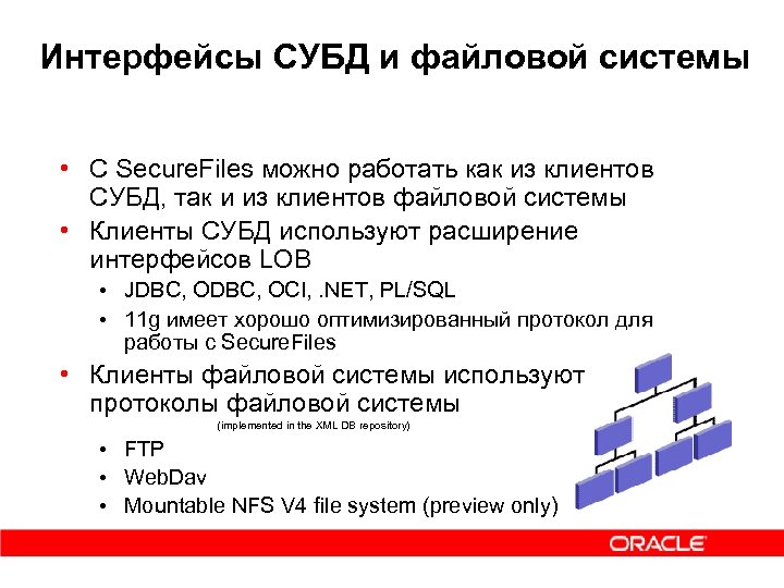 Интерфейсы СУБД и файловой системы • С Secure. Files можно работать как из клиентов