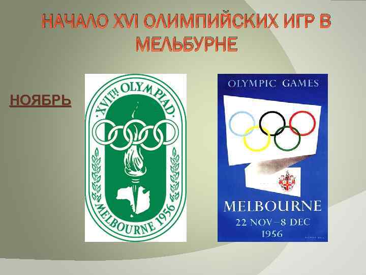 НАЧАЛО XVI ОЛИМПИЙСКИХ ИГР В МЕЛЬБУРНЕ НОЯБРЬ 