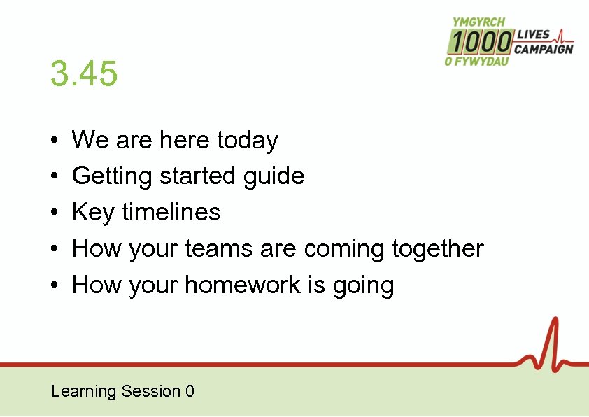 3. 45 • • • We are here today Getting started guide Key timelines