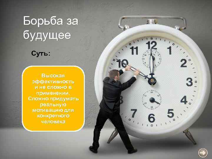 Борьба за будущее Суть: Высокая эффективность и не сложно в применении. Сложно придумать реальную