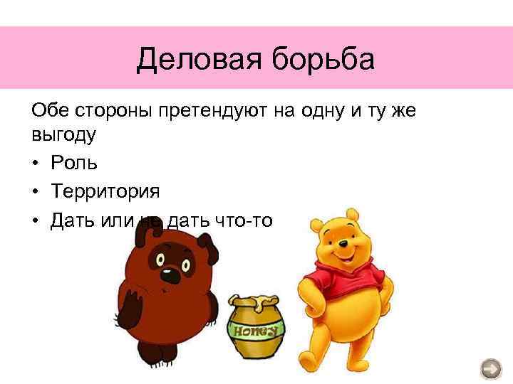 Деловая борьба Обе стороны претендуют на одну и ту же выгоду • Роль •