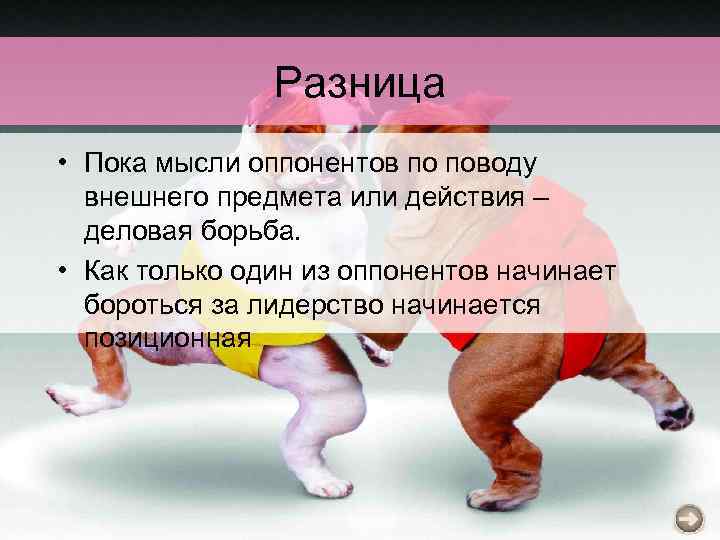 Разница • Пока мысли оппонентов по поводу внешнего предмета или действия – деловая борьба.