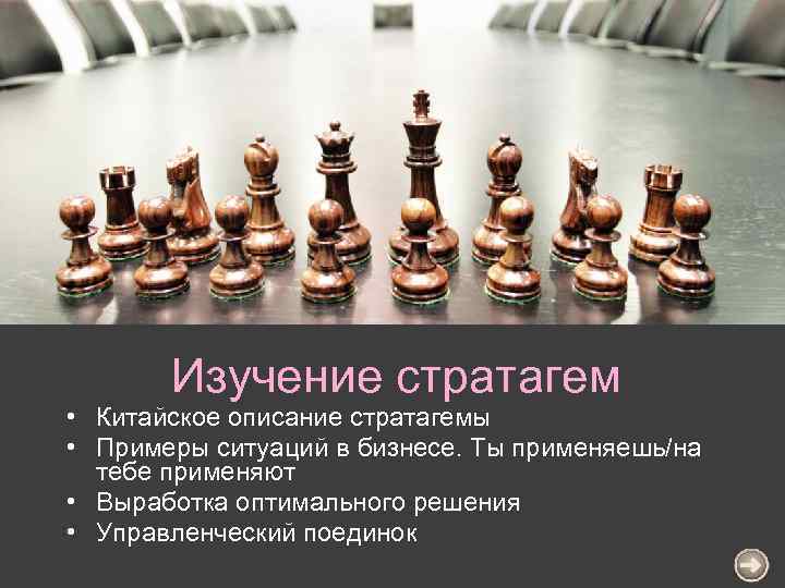 Изучение стратагем • Китайское описание стратагемы • Примеры ситуаций в бизнесе. Ты применяешь/на тебе