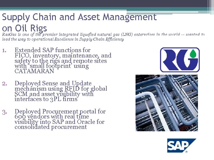 Supply Chain and Asset Management on Oil Rigs integrated liquefied natural gas (LNG) enterprises