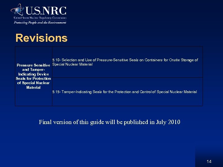 Revisions 5. 10 - Selection and Use of Pressure-Sensitive Seals on Containers for Onsite