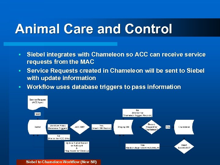 Animal Care and Control Siebel integrates with Chameleon so ACC can receive service requests