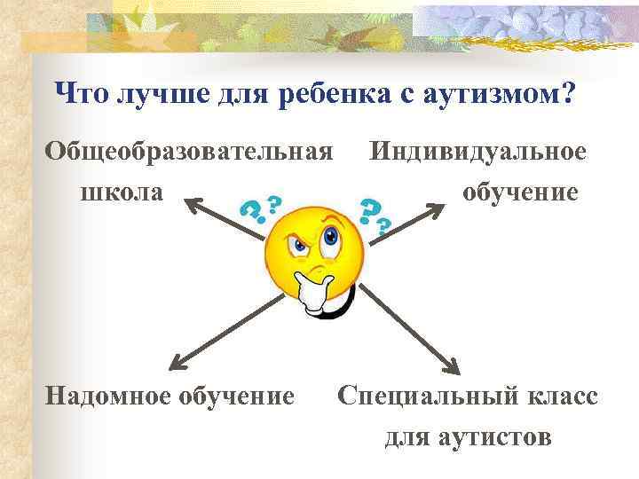 Что лучше для ребенка с аутизмом? Общеобразовательная школа Надомное обучение Индивидуальное обучение Специальный класс