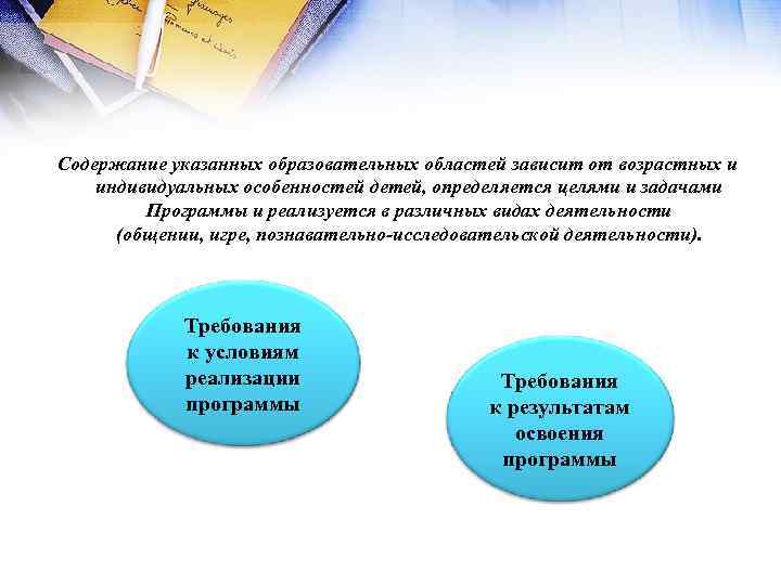 Содержание указанных образовательных областей зависит от возрастных и индивидуальных особенностей детей, определяется целями и