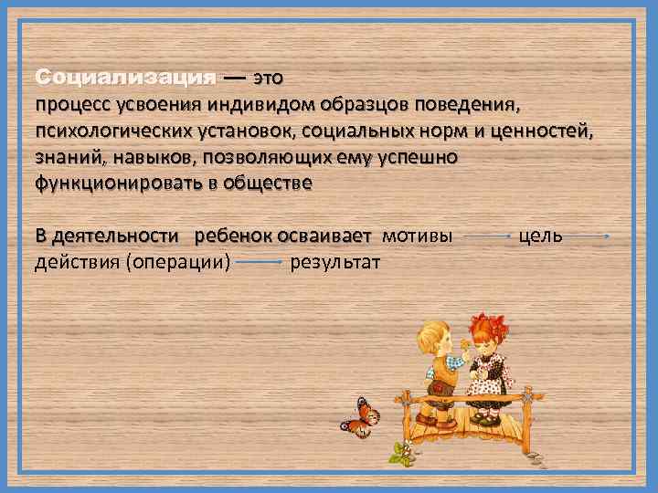 Социализация — это процесс усвоения индивидом образцов поведения, психологических установок, социальных норм и ценностей,