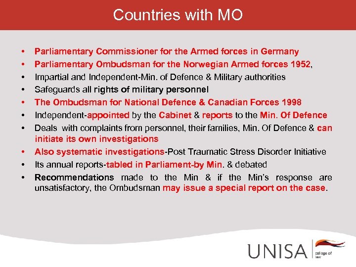 Countries with MO • • • Parliamentary Commissioner for the Armed forces in Germany