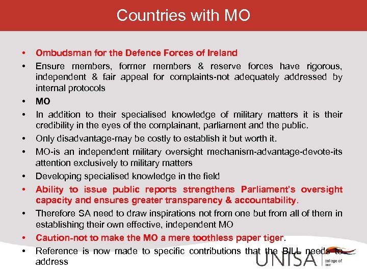 Countries with MO • • • Ombudsman for the Defence Forces of Ireland Ensure