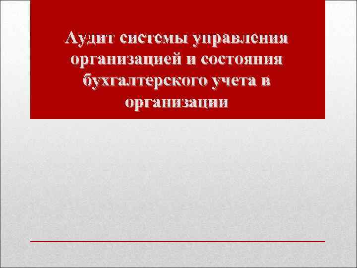 Аудит системы управления организацией и состояния бухгалтерского учета в организации 