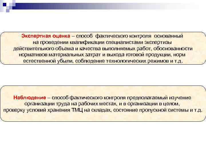 Экспертная оценка – способ фактического контроля основанный на проведении квалификации специалистами экспертизы действительного объема