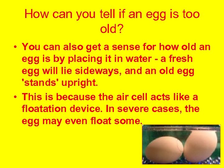 How can you tell if an egg is too old? • You can also