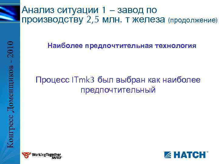 Конгресс Доменщиков - 2010 Анализ ситуации 1 – завод по производству 2, 5 млн.