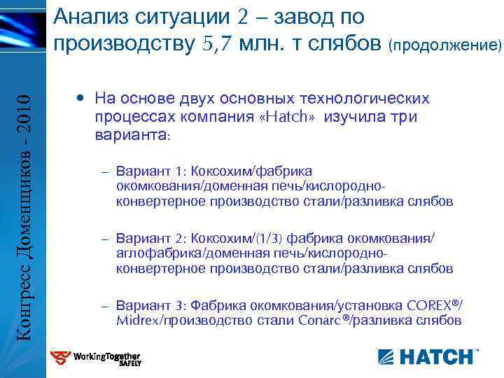 Конгресс Доменщиков - 2010 Анализ ситуации 2 – завод по производству 5, 7 млн.