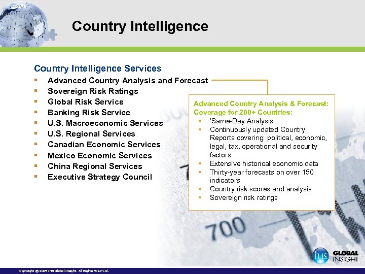 Country Intelligence Services § § § § § Advanced Country Analysis and Forecast Sovereign