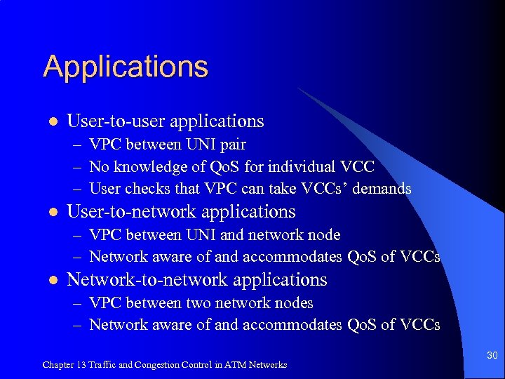 Applications l User-to-user applications – VPC between UNI pair – No knowledge of Qo.