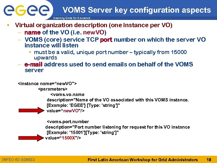VOMS Server key configuration aspects Enabling Grids for E-scienc. E • Virtual organization description