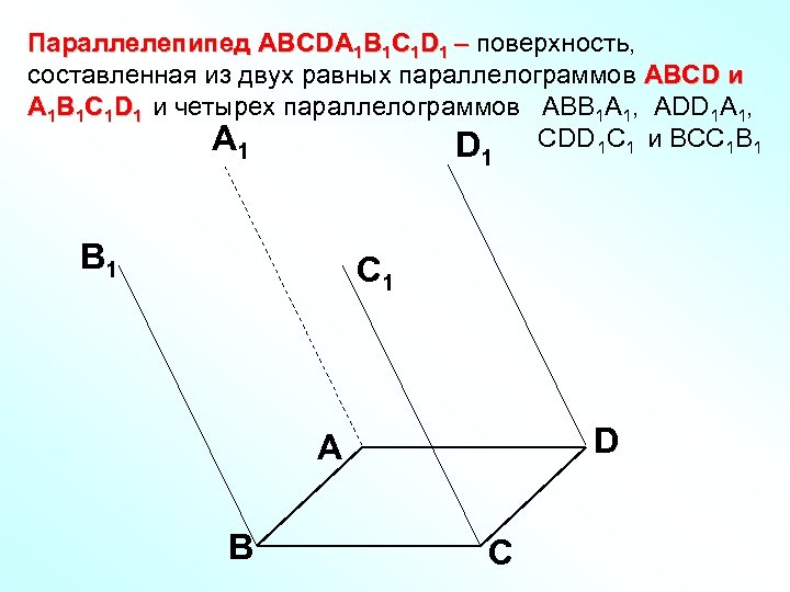 Параллелепипед АВСDA 1 B 1 C 1 D 1 – поверхность, составленная из двух