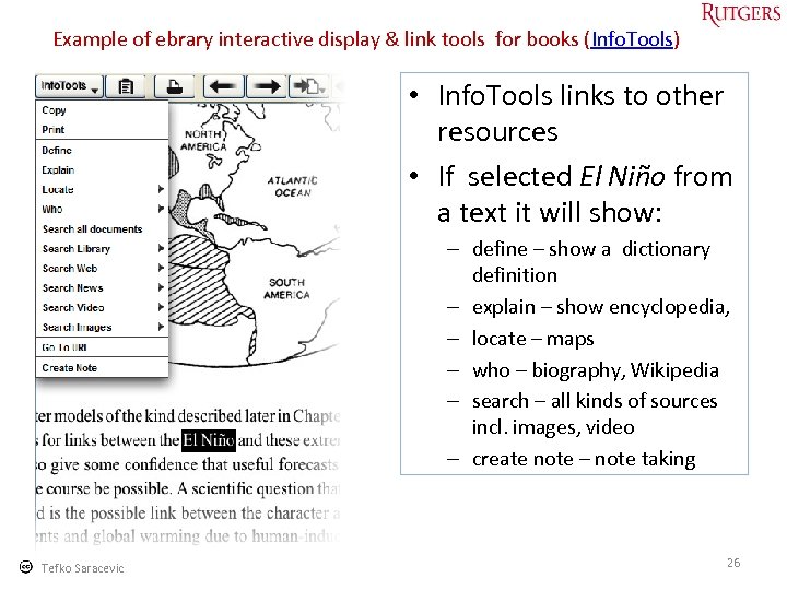  Example of ebrary interactive display & link tools for books (Info. Tools) •