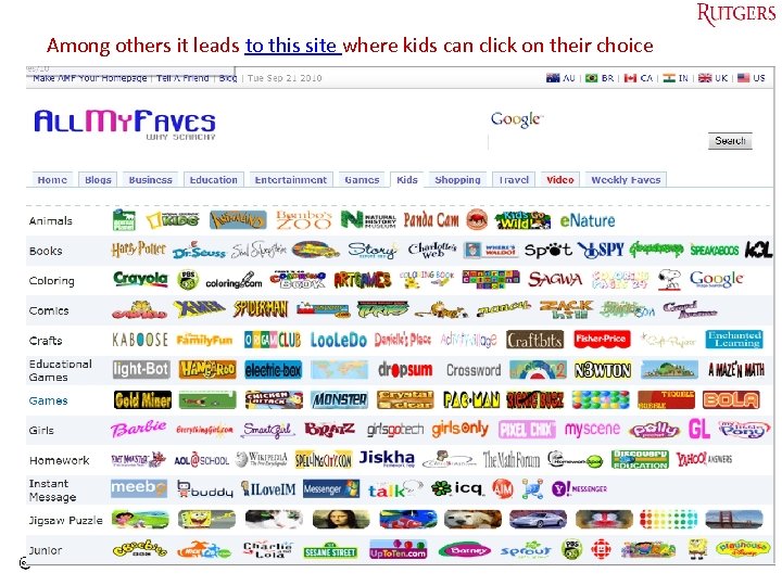 Among others it leads to this site where kids can click on their choice