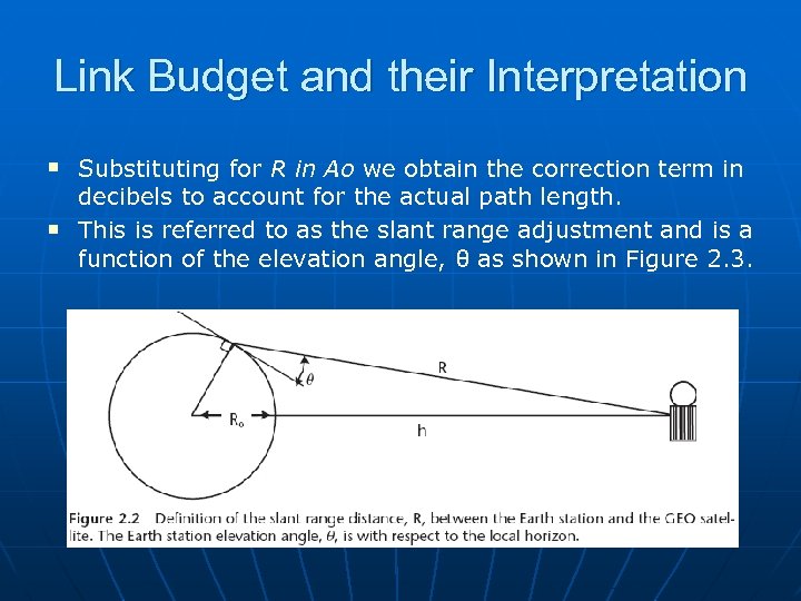 Link Budget and their Interpretation n n Substituting for R in Ao we obtain