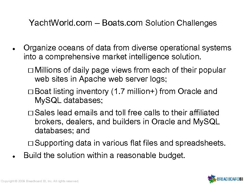 Yacht. World. com – Boats. com Solution Challenges Organize oceans of data from diverse