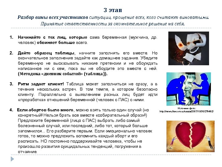 3 этап Разбор вины всех участников ситуации, прощение всех, кого считают виноватыми. Принятие ответственности