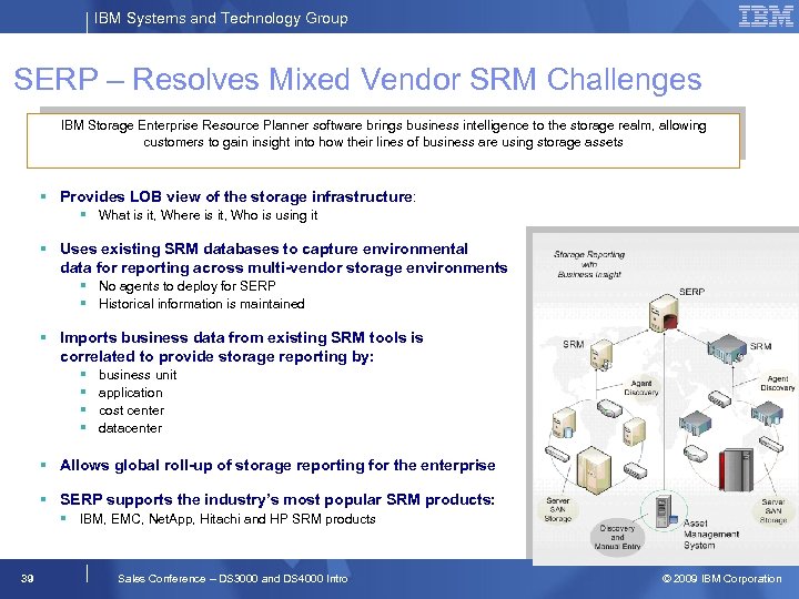 IBM Systems and Technology Group SERP – Resolves Mixed Vendor SRM Challenges IBM Storage