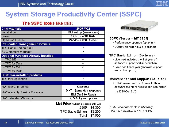 IBM Systems and Technology Group System Storage Productivity Center (SSPC) The SSPC looks like