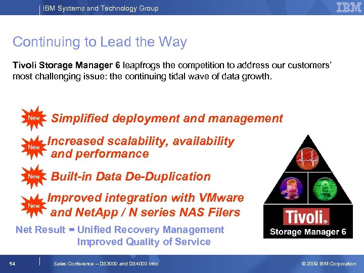 IBM Systems and Technology Group Continuing to Lead the Way Tivoli Storage Manager 6