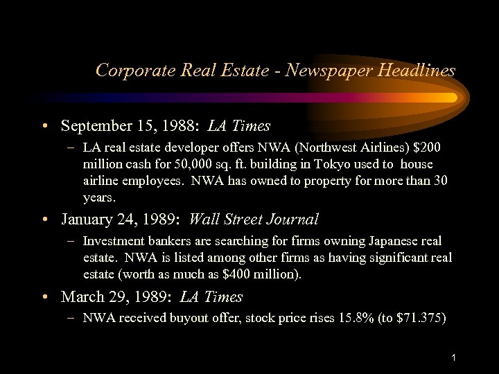Corporate Real Estate - Newspaper Headlines • September 15, 1988: LA Times – LA
