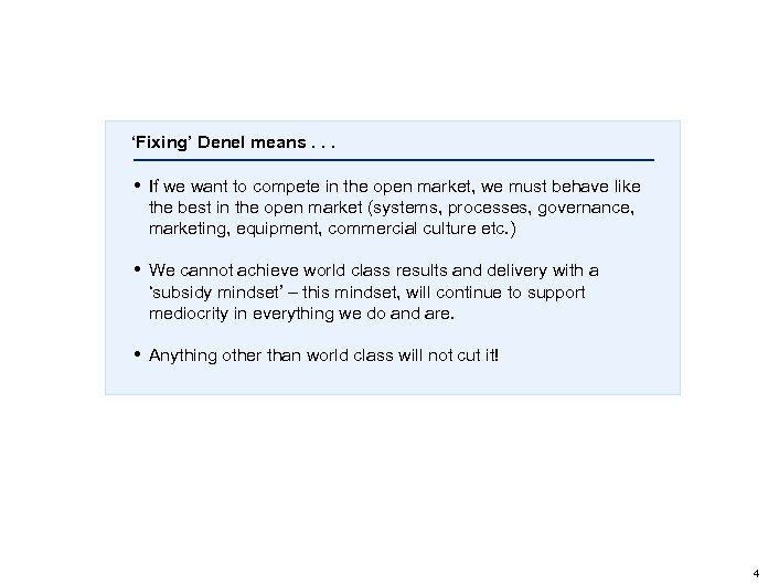 ‘Fixing’ Denel means. . . • If we want to compete in the open