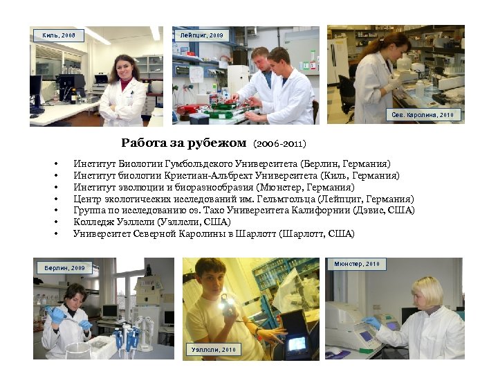 Киль, 2008 Лейпциг, 2009 Сев. Каролина, 2010 Работа за рубежом (2006 -2011) • •