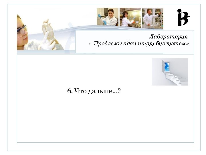 Лаборатория « Проблемы адаптации биосистем» 6. Что дальше…? 