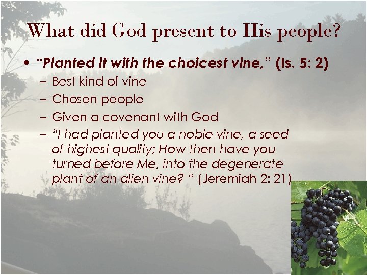 What did God present to His people? • “Planted it with the choicest vine,