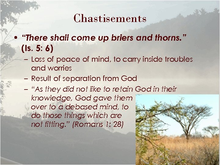 Chastisements • “There shall come up briers and thorns. ” (Is. 5: 6) –