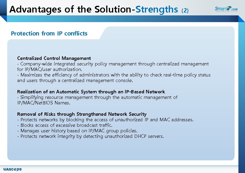 Advantages of the Solution-Strengths (2) Protection from IP conflicts Centralized Control Management ∙ Company-wide